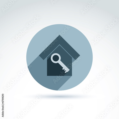 Vector monochrome house with a key isolated on white background.