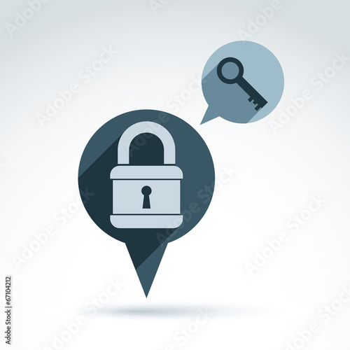 Vector padlock and key abstract symbol. Security icon.