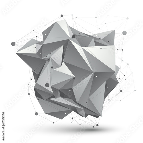 Abstract 3D structure polygonal vector network object, grayscale