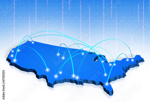 American connections map for internet, transport, and calling