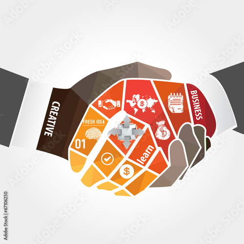 infographic Template with businessman handshake jigsaw banner