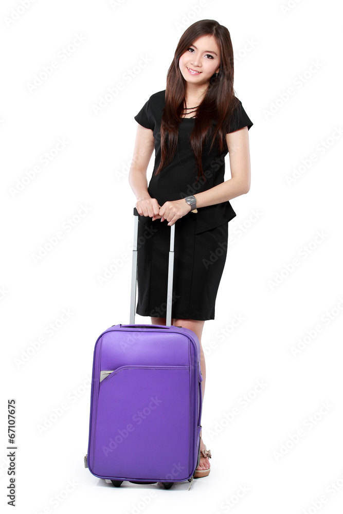 beautiful young business woman with suitcase beautiful young business woman with suitcase