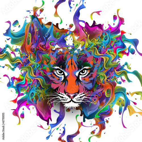 Fototapeta Naklejka Na Ścianę i Meble -  яркий абстрактный  фон с тигром
