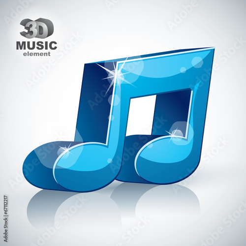Trendy blue musical note 3d modern style icon isolated.