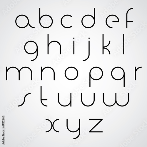 Elegant regular monochrome orbed font, black thin letters on whi