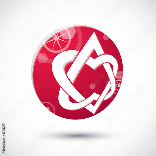 Two hearts combined symbol, abstract icon, 3d vector symbol