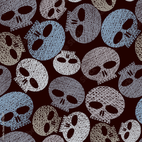 Skulls seamless pattern, horror and hard rock theme repeating ba