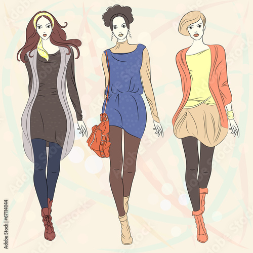 Vector beautiful fashion girls top models
