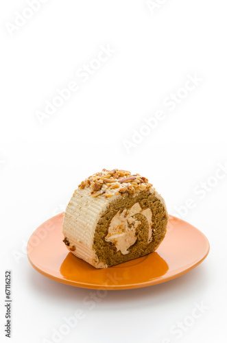 Roll coffee cake isolated on white background