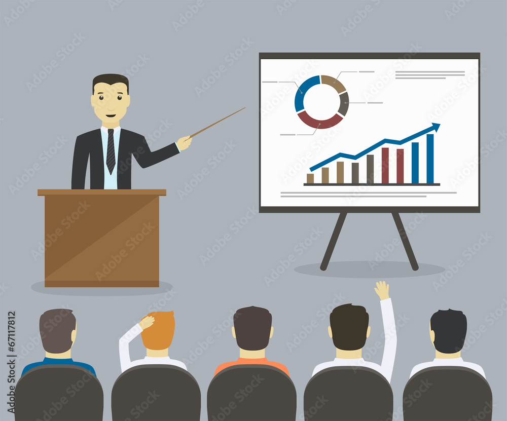 Businessman gives a presentation or seminar. Business meeting, t Businessman gives a presentation or seminar. Business meeting, t