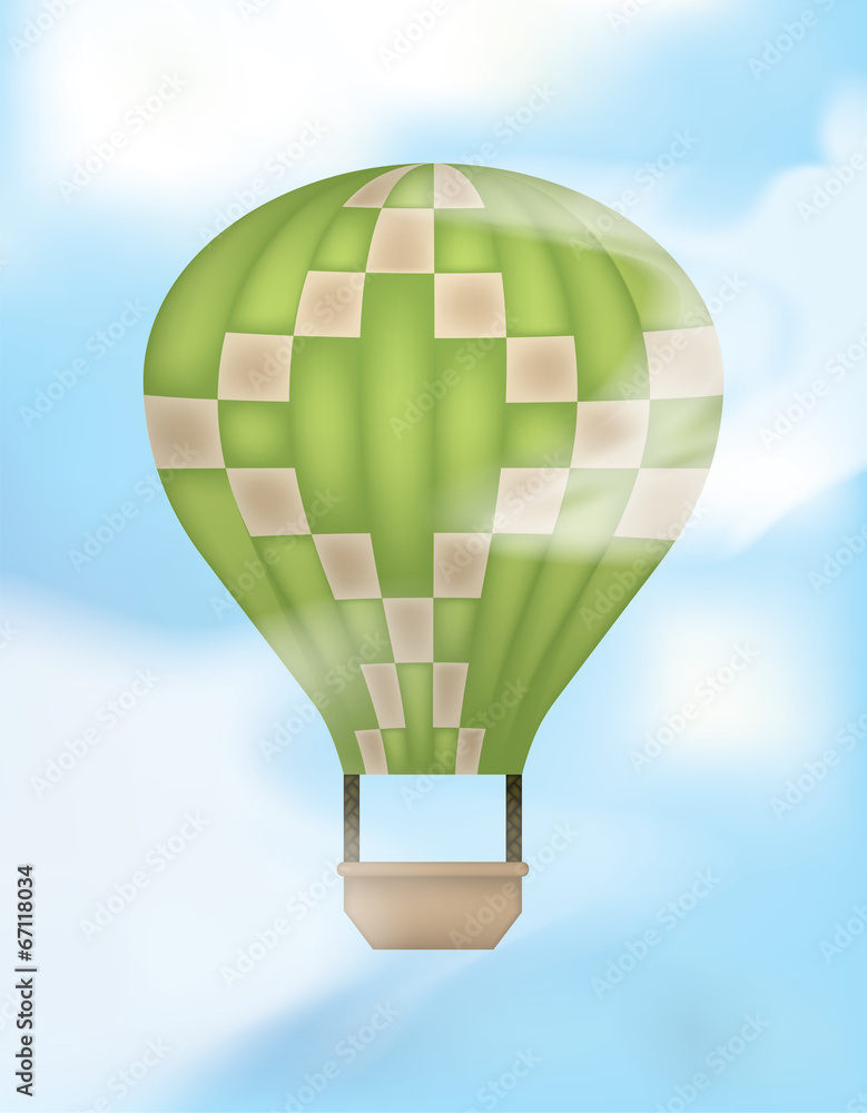 Hot Air Balloon with Green Stripes and Pink Squares Stock Vector ...