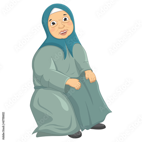 Old Muslim Woman Siting Vector Illustration
