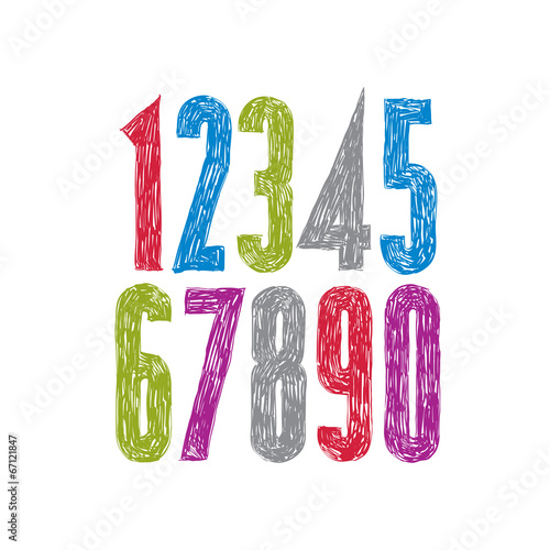 Stylish vector digits, handwritten numerals.