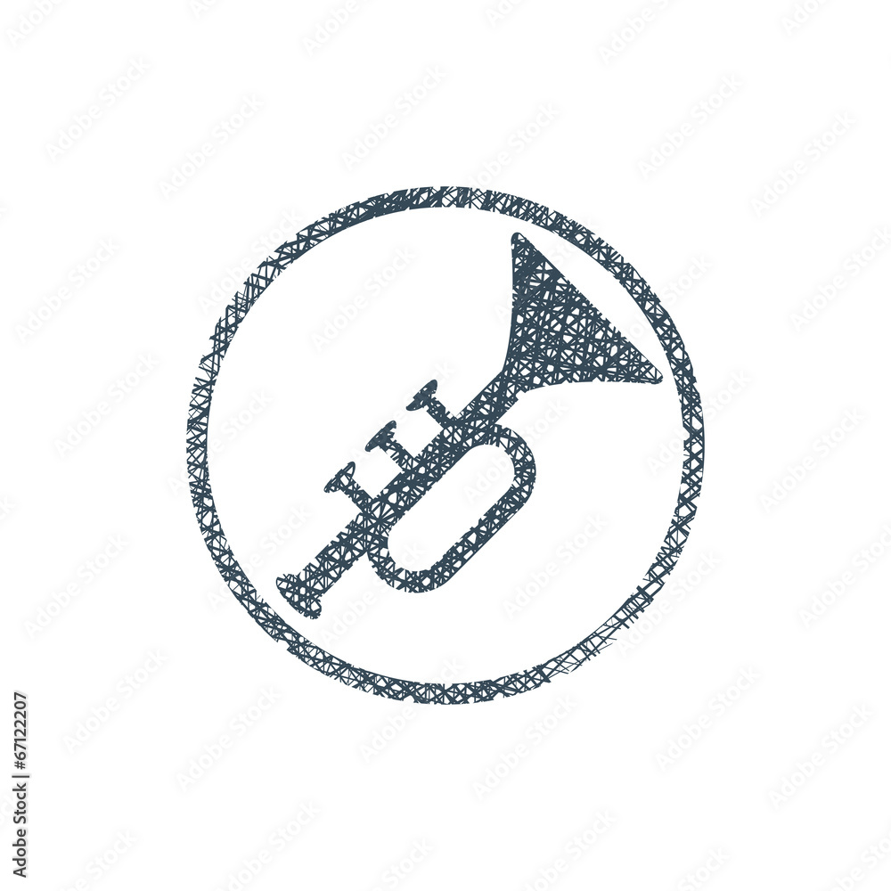 Vector icon of trumpet with hand drawn lines texture. - obrazy, fototapety, plakaty 