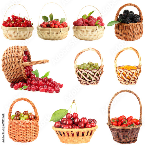 Collage of fresh berries isolated on white