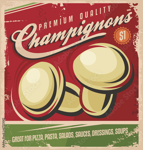Vintage poster design for premium quality mushrooms