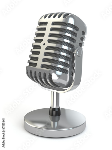 Vintage microphone on a white isolated background.