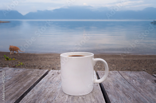 Morning coffee by the lake