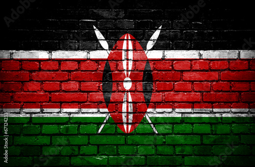 Brick wall with painted flag of Kenya