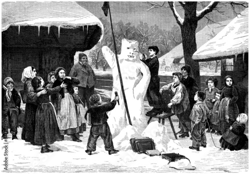 Cuadro en lienzo Carving an Iceman - Bonhomme de Neige - 19th century