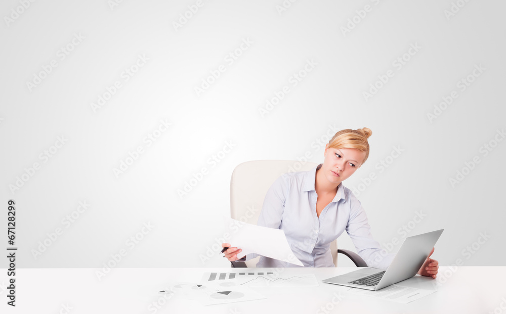 Young businesswoman with plain white copy space