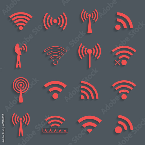 set of different red vector wifi icons for communication and rem