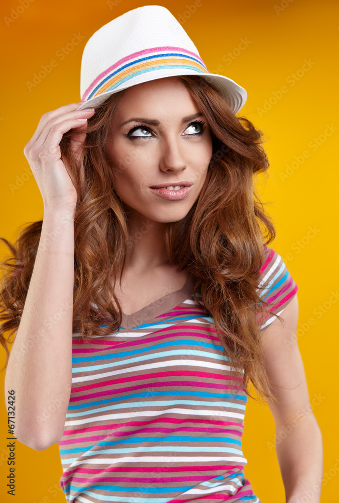 Summer smiling woman in studio portrait Summer smiling woman in studio portrait
