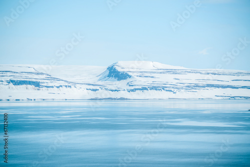 Iceland winter landscape of beautiful mountains covered in snow
