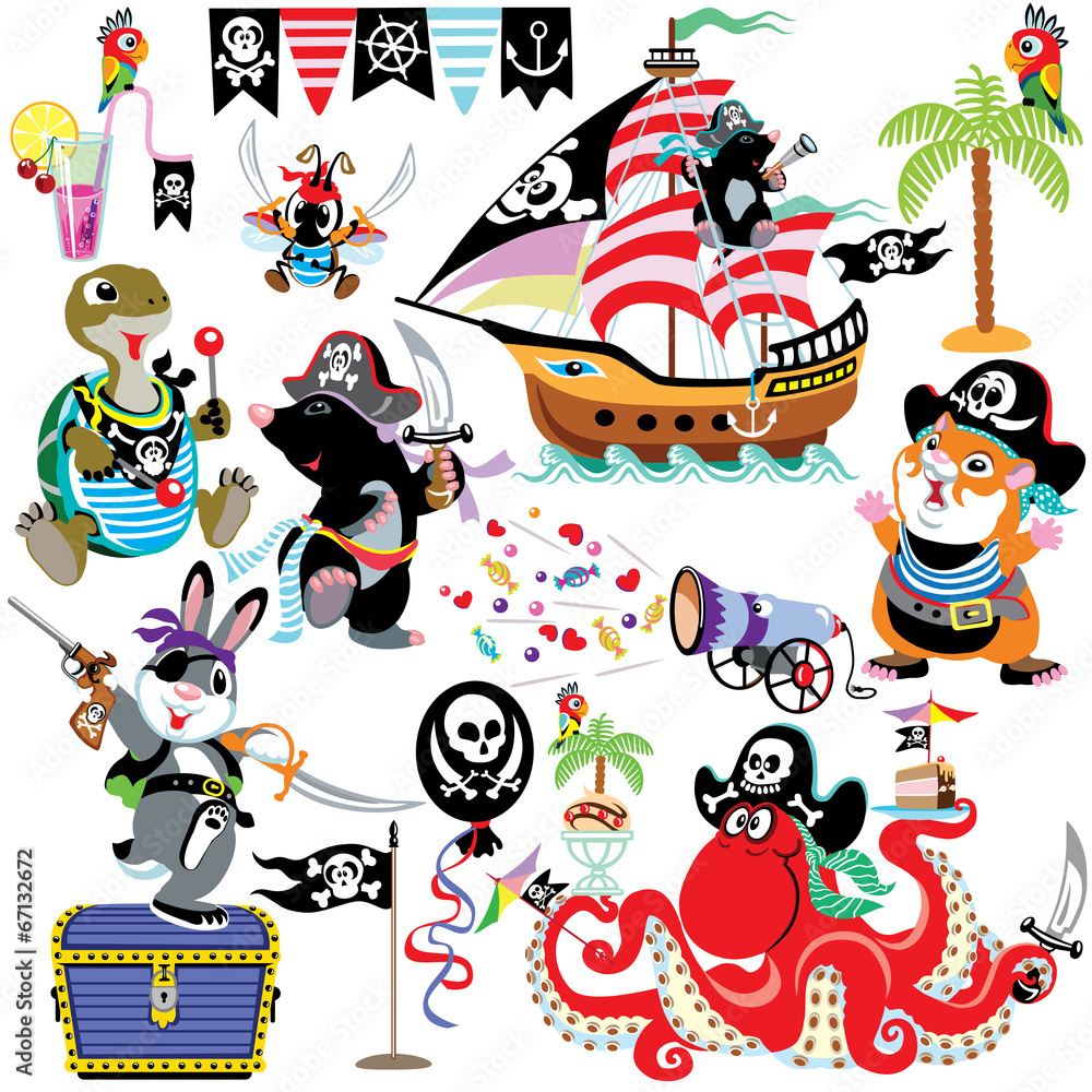 cartoon set with pirates