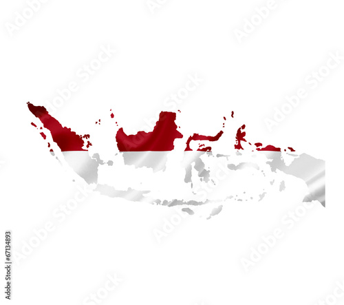 Map of Indonesia with waving flag isolated on white