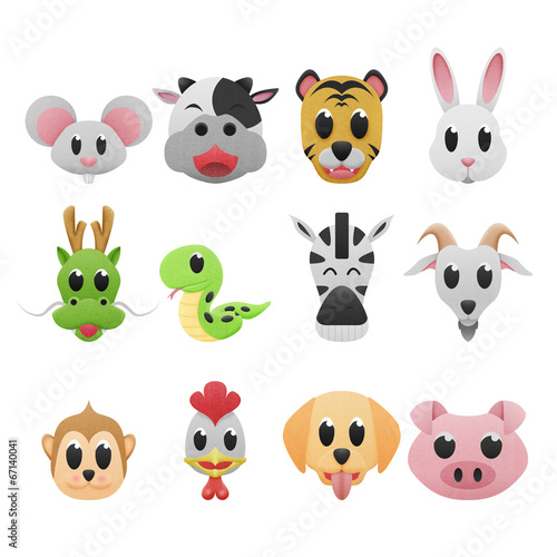 12 zodiac is cartoons icon cute of paper cut