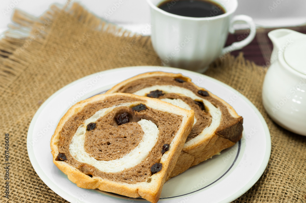 sliced bread with coffee