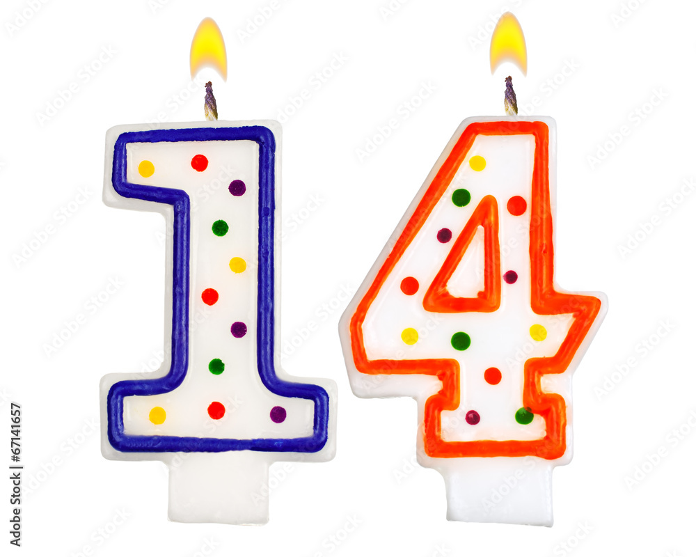 Birthday candles number fourteen isolated on white background Stock Photo |  Adobe Stock