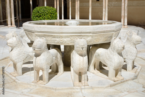 Fountain of Lions, marble fountain in Alhambra palace, Spain.