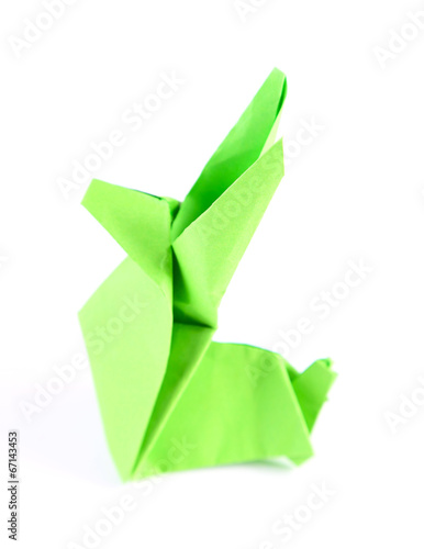 Origami rabbit, close up, isolated on white