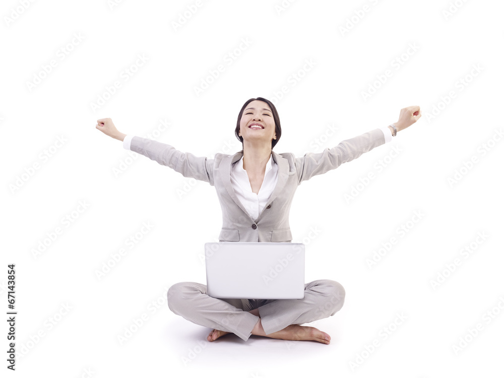 woman with laptop computer, isolated on white woman with laptop computer, isolated on white