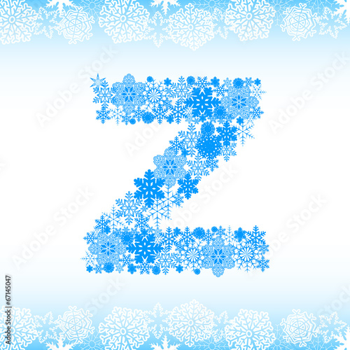 Snow alphabet. Letters from snowflakes
