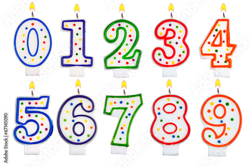 Birthday candles number set isolated on white background