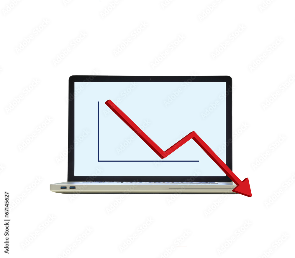 laptop with the downward graph laptop with the downward graph