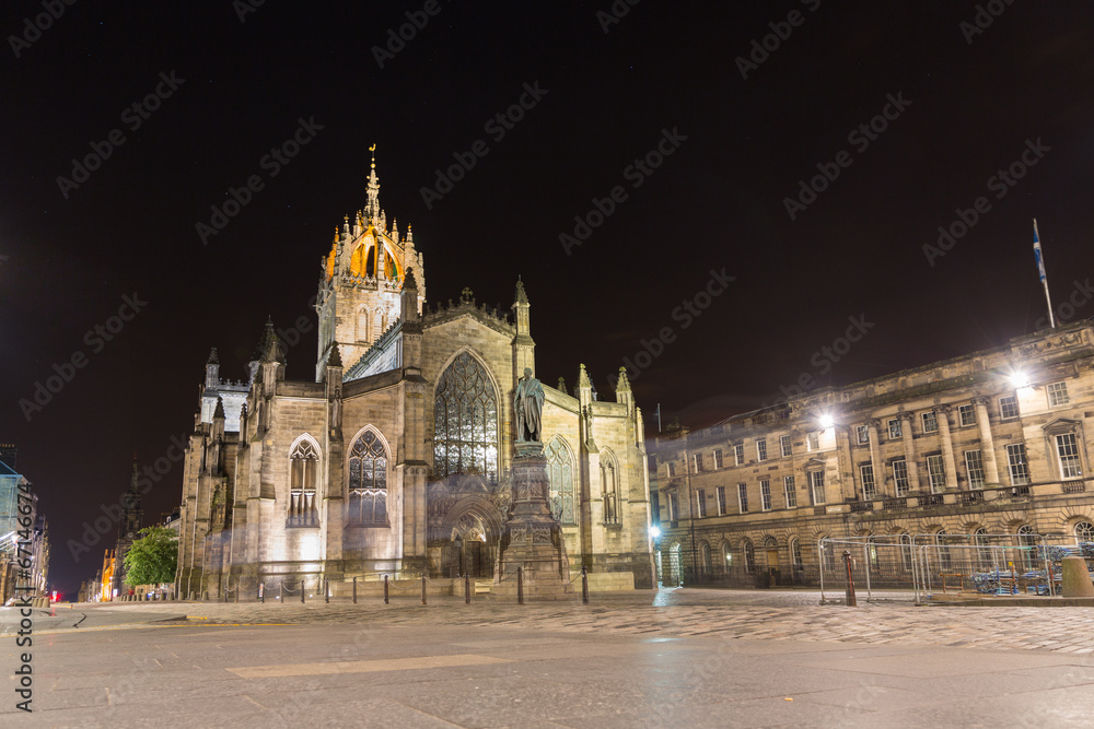 Facade of St Giles Cathedral  by night