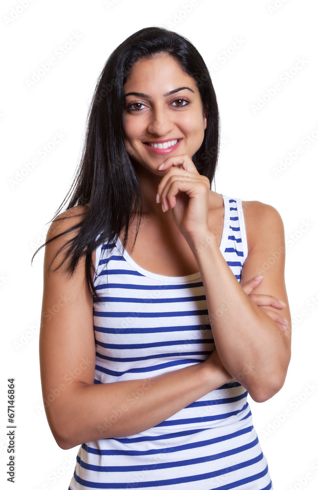 Attractive turkish woman in a striped shirt Attractive turkish woman in a striped shirt