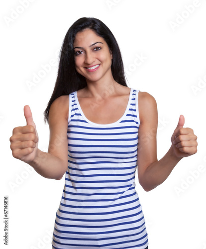 Wallpaper Mural Turkish woman in a striped shirt showing both thumbs Torontodigital.ca
