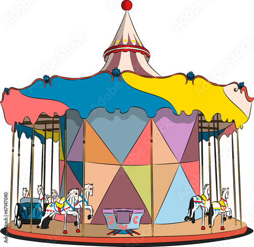 vector carousel with horses and machines
