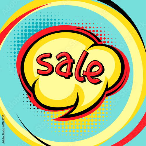 Sale comic speech bubble background in cartoon style.