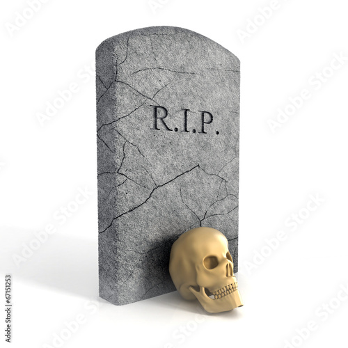 gravestone and skull isolated on white