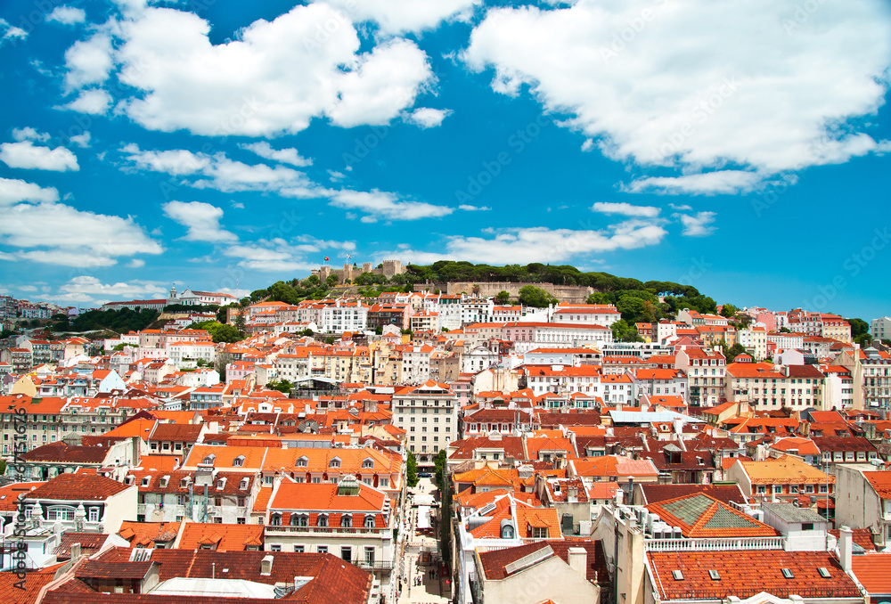 View over old town lisbon and Castelo de Sao Jorge