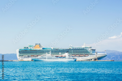 Luxury cruise ship docked at port