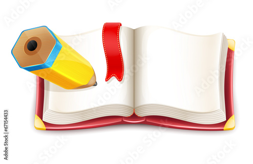 Vector Cartoon Open Book with Pencil