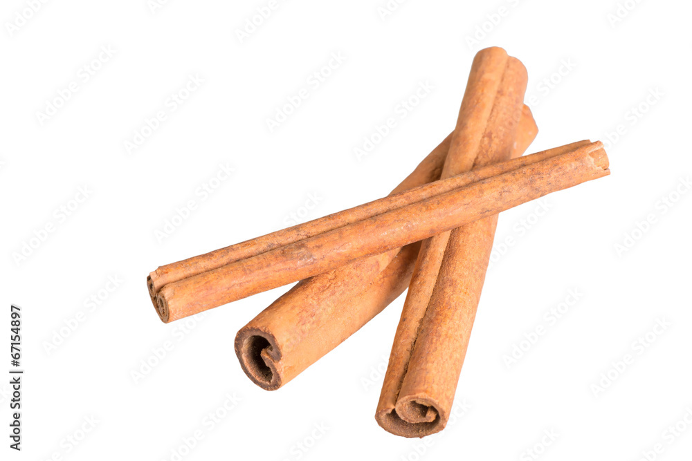 dried cinnamon sticks on white background