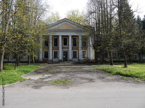 Interior of an abandoned Soviet military base photo